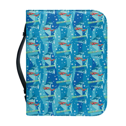 Ski And Snowboard Pattern Print Leather Bible Cover