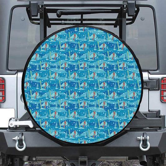 Ski And Snowboard Pattern Print Leather Spare Tire Cover