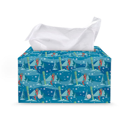 Ski And Snowboard Pattern Print Leather Tissue Box Cover