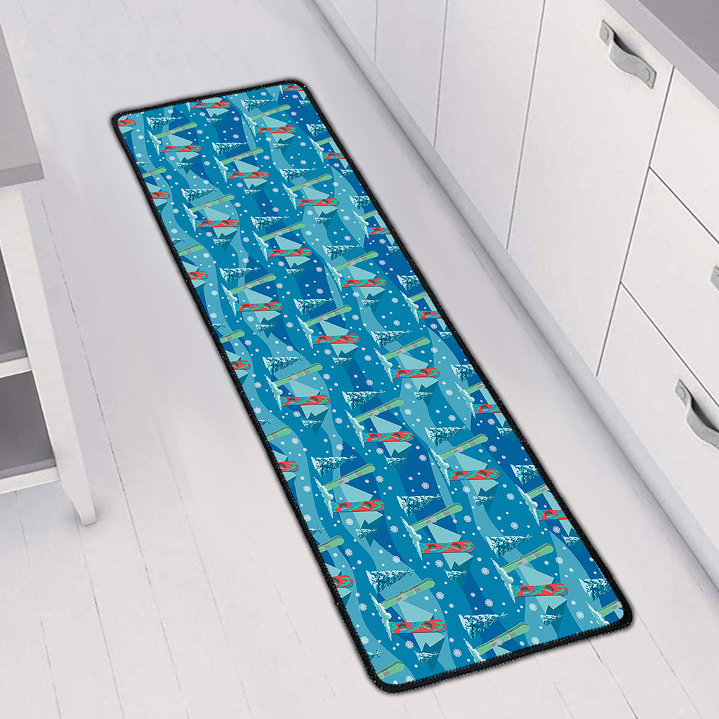 Ski And Snowboard Pattern Print Long Kitchen Mat