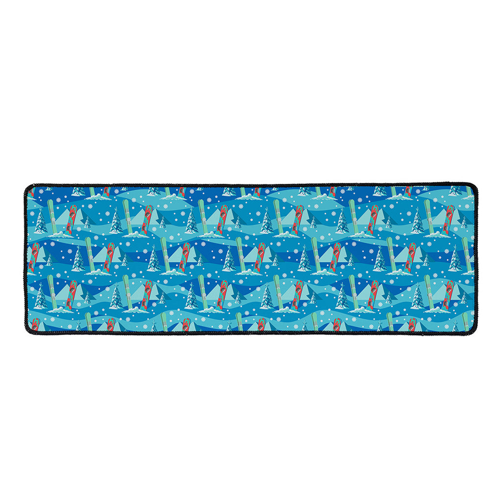 Ski And Snowboard Pattern Print Long Kitchen Mat