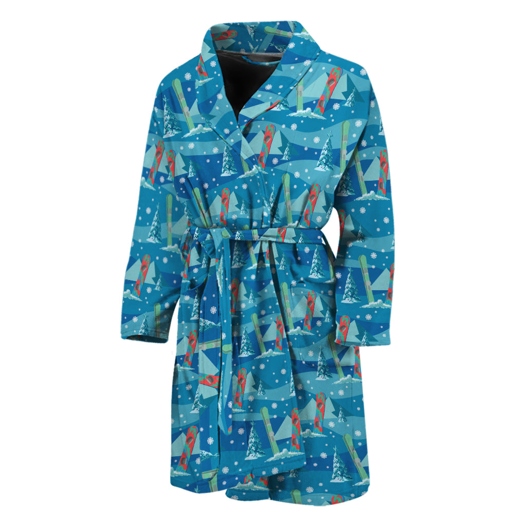 Ski And Snowboard Pattern Print Men's Bathrobe
