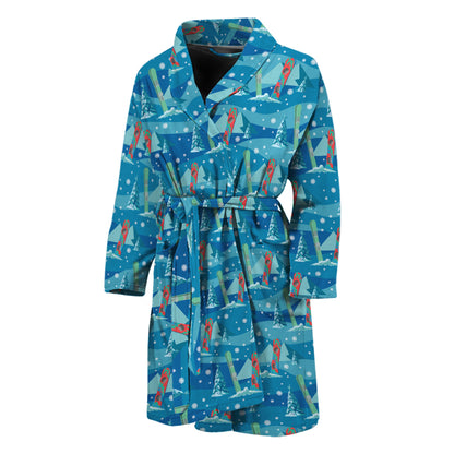 Ski And Snowboard Pattern Print Men's Bathrobe