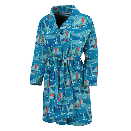 Ski And Snowboard Pattern Print Men's Bathrobe