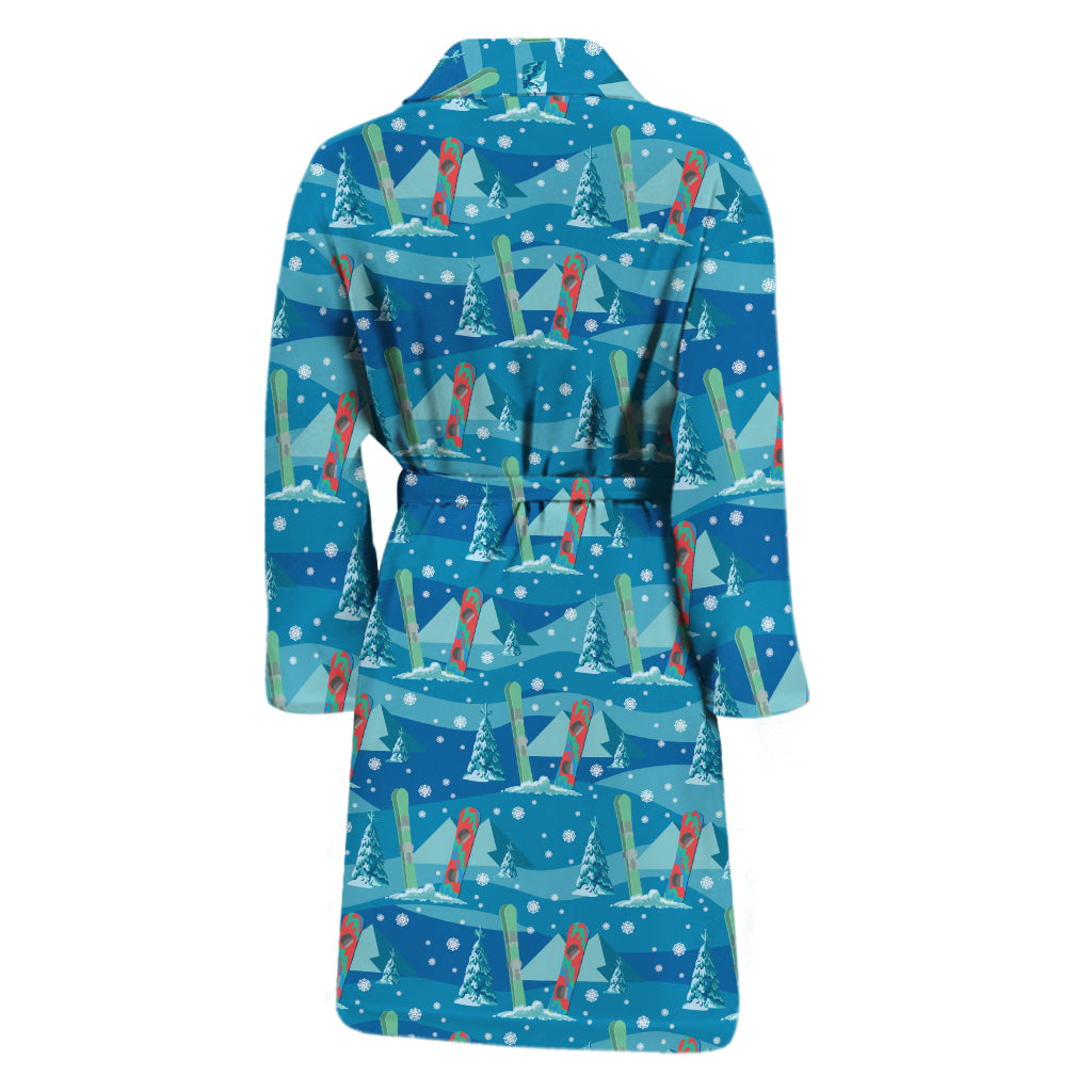 Ski And Snowboard Pattern Print Men's Bathrobe