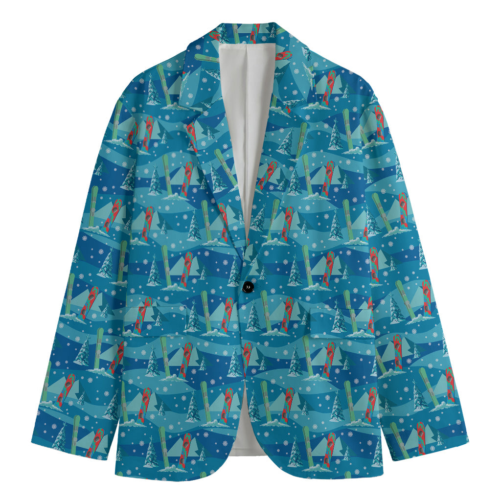 Ski And Snowboard Pattern Print Men's Blazer