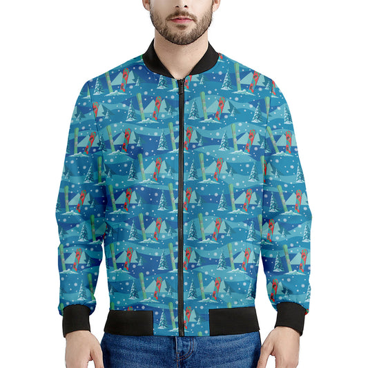 Ski And Snowboard Pattern Print Men's Bomber Jacket