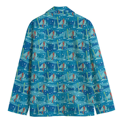 Ski And Snowboard Pattern Print Men's Cotton Blazer