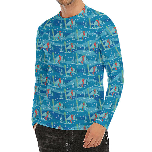 Ski And Snowboard Pattern Print Men's Long Sleeve Rash Guard