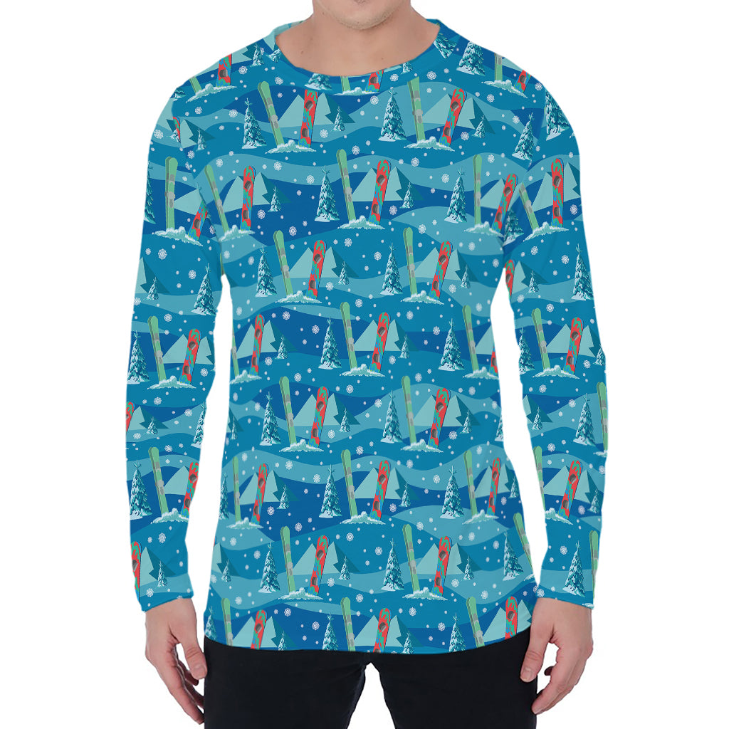 Ski And Snowboard Pattern Print Men's Long Sleeve T-Shirt