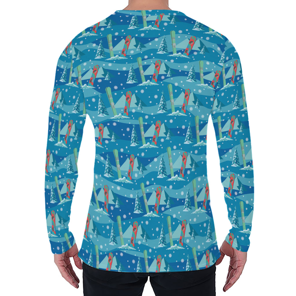Ski And Snowboard Pattern Print Men's Long Sleeve T-Shirt