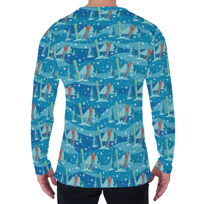 Ski And Snowboard Pattern Print Men's Long Sleeve T-Shirt