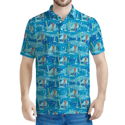 Ski And Snowboard Pattern Print Men's Polo Shirt