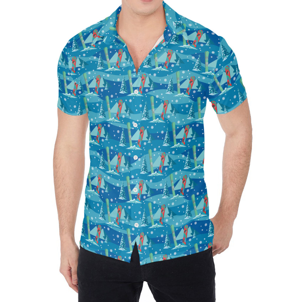 Ski And Snowboard Pattern Print Men's Shirt