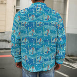 Ski And Snowboard Pattern Print Men's Shirt Jacket
