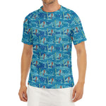Ski And Snowboard Pattern Print Men's Short Sleeve Rash Guard