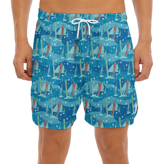 Ski And Snowboard Pattern Print Men's Split Running Shorts