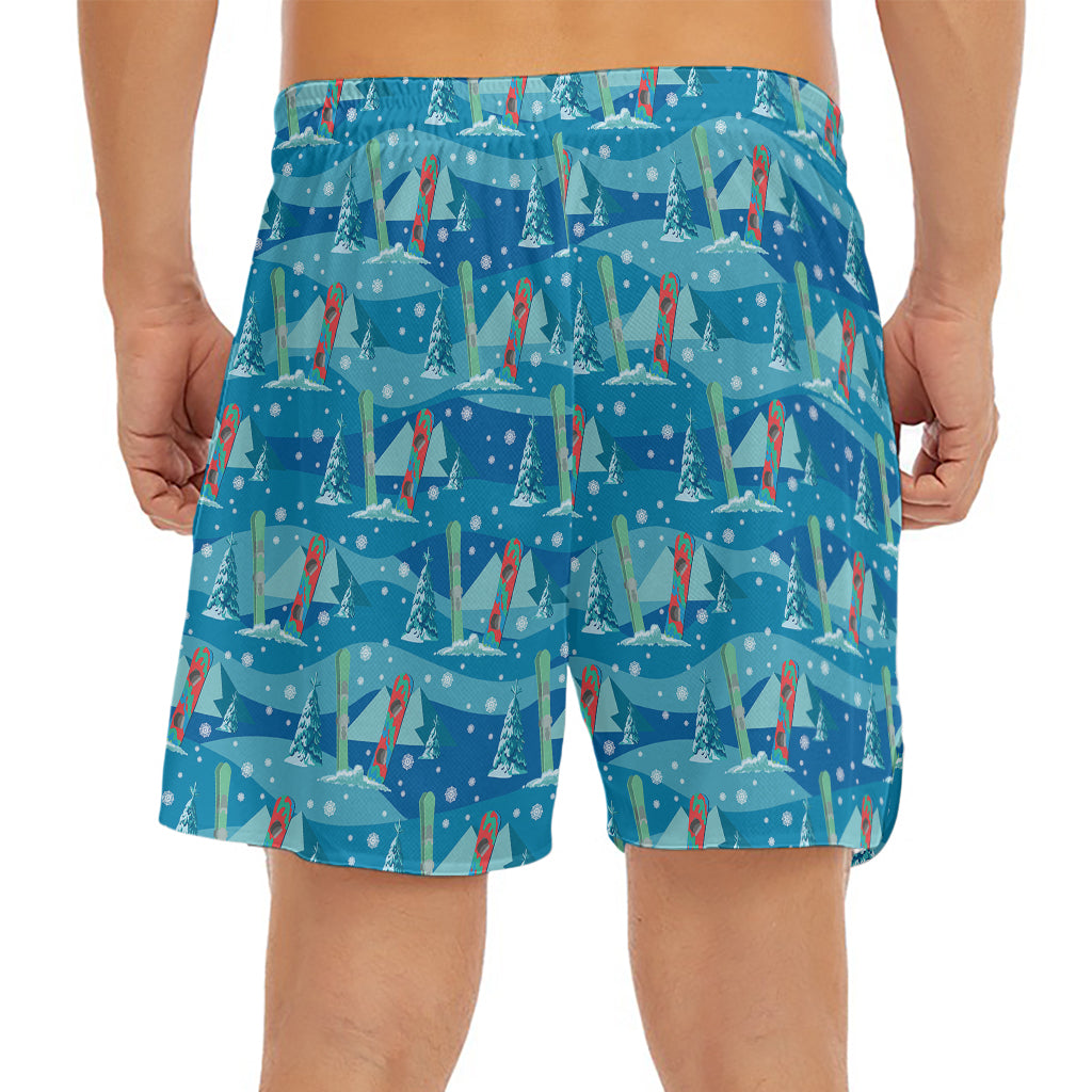 Ski And Snowboard Pattern Print Men's Split Running Shorts