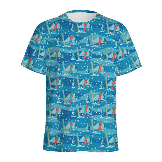 Ski And Snowboard Pattern Print Men's Sports T-Shirt