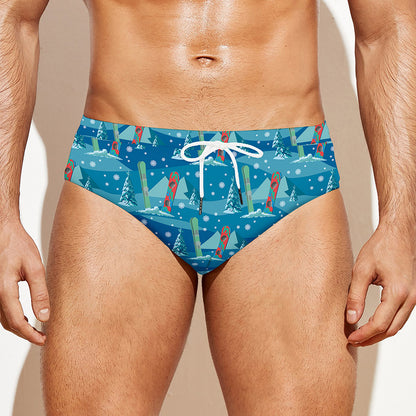 Ski And Snowboard Pattern Print Men's Swim Briefs