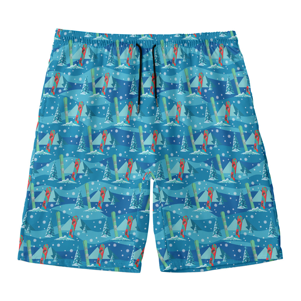 Ski And Snowboard Pattern Print Men's Swim Trunks