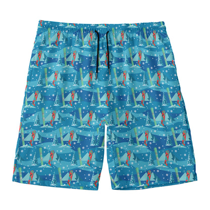 Ski And Snowboard Pattern Print Men's Swim Trunks