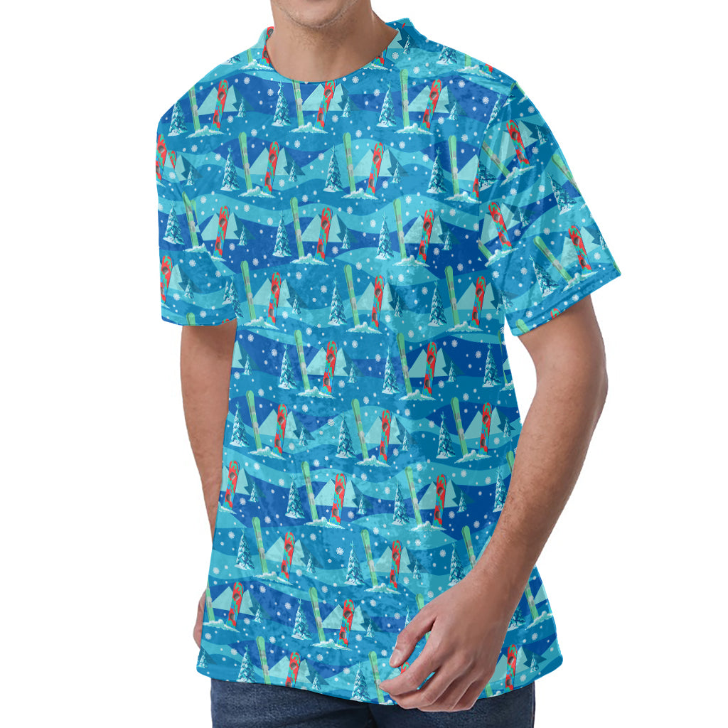 Ski And Snowboard Pattern Print Men's Velvet T-Shirt