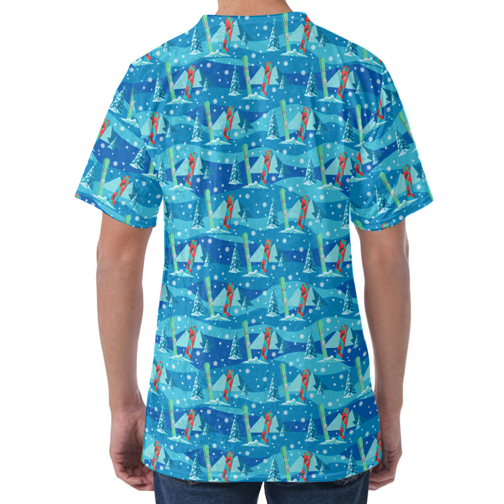 Ski And Snowboard Pattern Print Men's Velvet T-Shirt