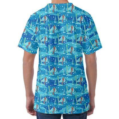 Ski And Snowboard Pattern Print Men's Velvet T-Shirt