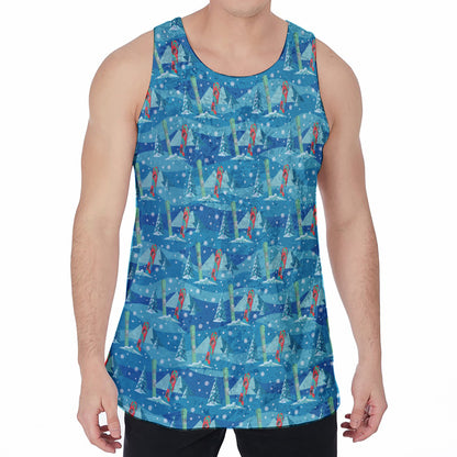Ski And Snowboard Pattern Print Men's Velvet Tank Top
