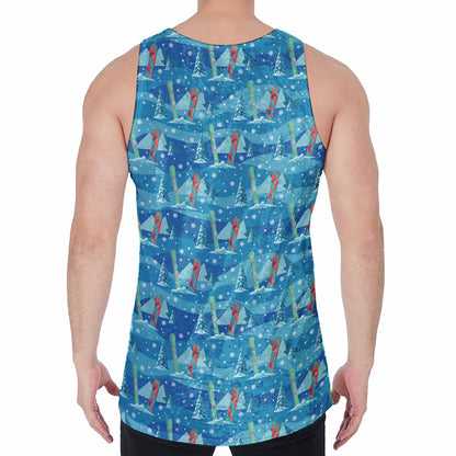 Ski And Snowboard Pattern Print Men's Velvet Tank Top