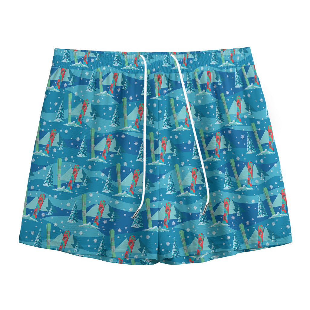 Ski And Snowboard Pattern Print Mesh Shorts