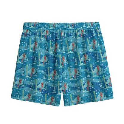 Ski And Snowboard Pattern Print Mesh Shorts