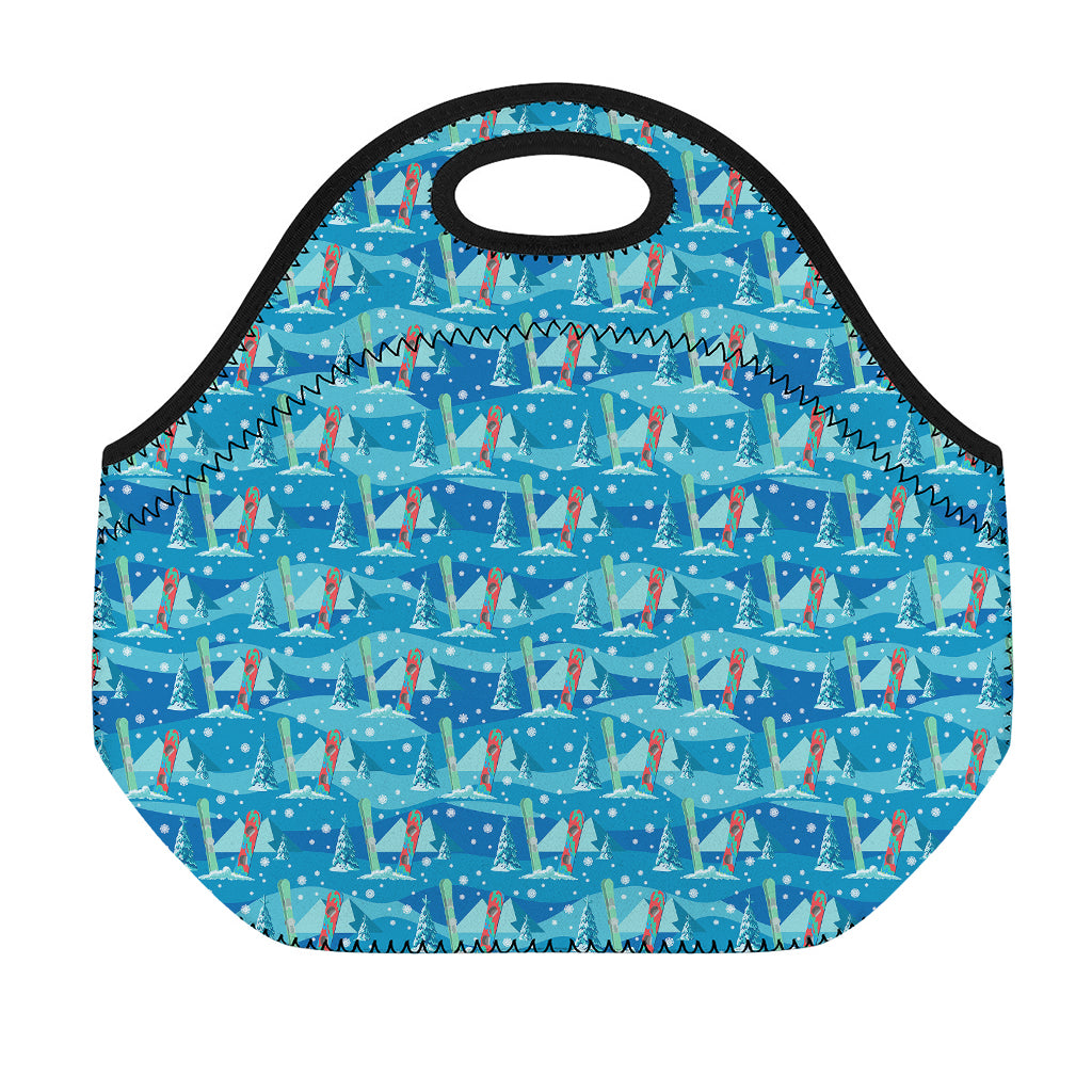 Ski And Snowboard Pattern Print Neoprene Lunch Bag
