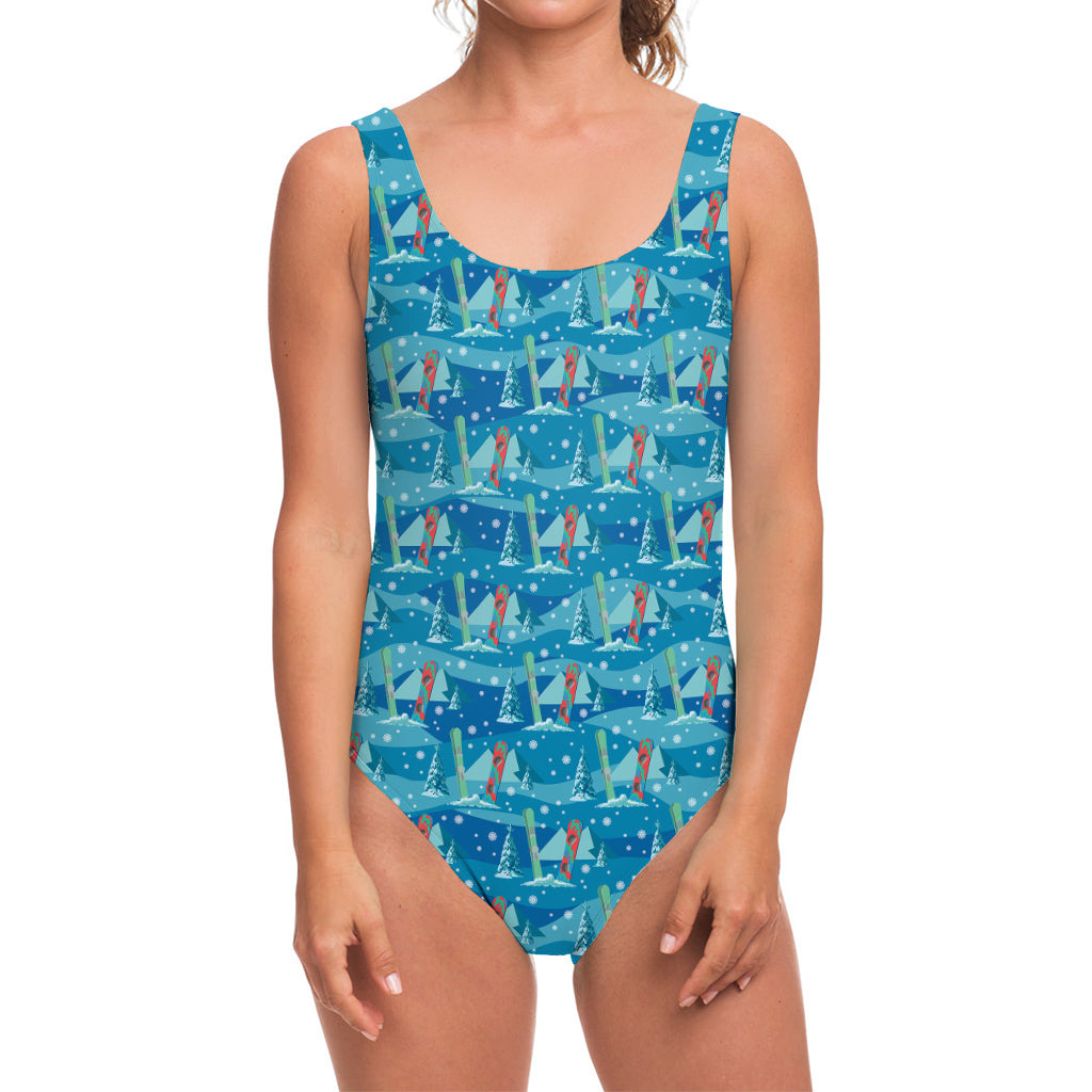 Ski And Snowboard Pattern Print One Piece Swimsuit