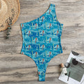 Ski And Snowboard Pattern Print One Shoulder Bodysuit