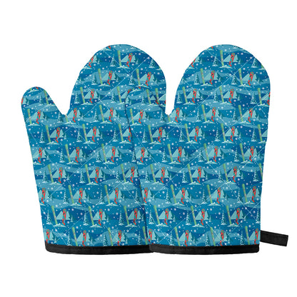 Ski And Snowboard Pattern Print Oven Mitts