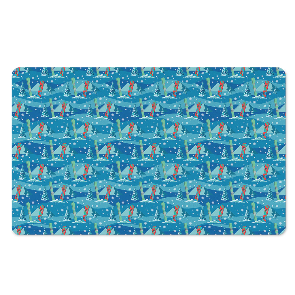Ski And Snowboard Pattern Print Polyester Doormat