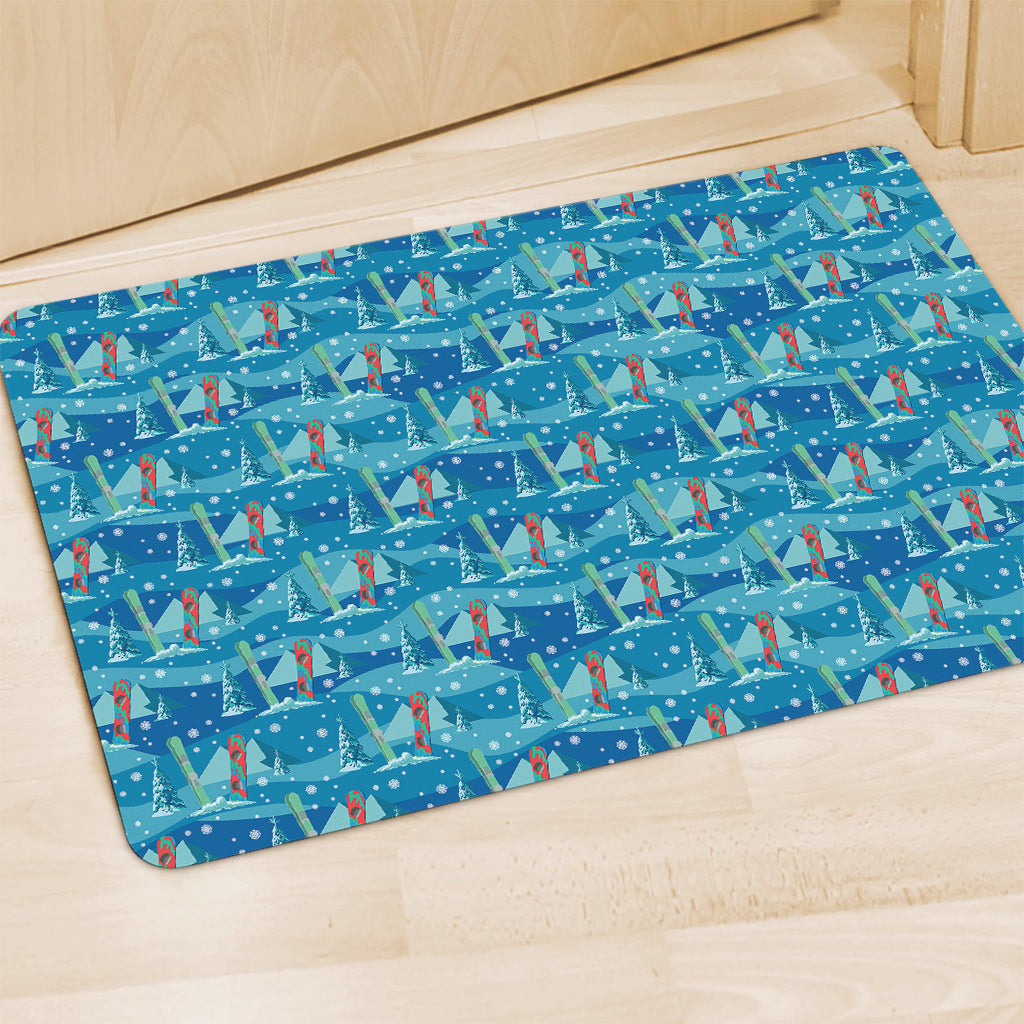 Ski And Snowboard Pattern Print Polyester Doormat