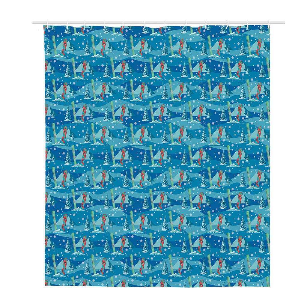 Ski And Snowboard Pattern Print Polyester Shower Curtain