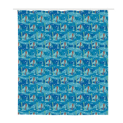 Ski And Snowboard Pattern Print Polyester Shower Curtain