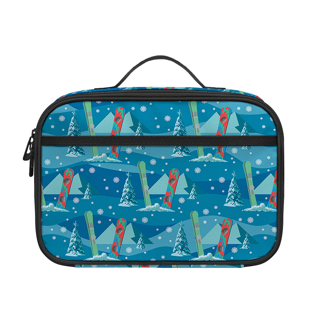 Ski And Snowboard Pattern Print Portable Lunch Bag