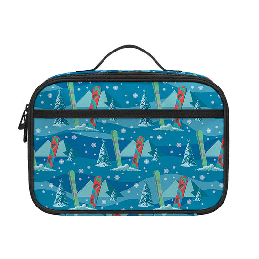 Ski And Snowboard Pattern Print Portable Lunch Bag