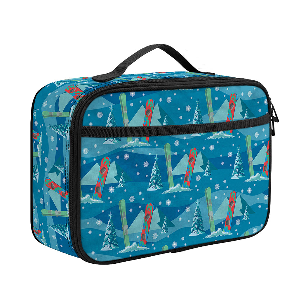 Ski And Snowboard Pattern Print Portable Lunch Bag