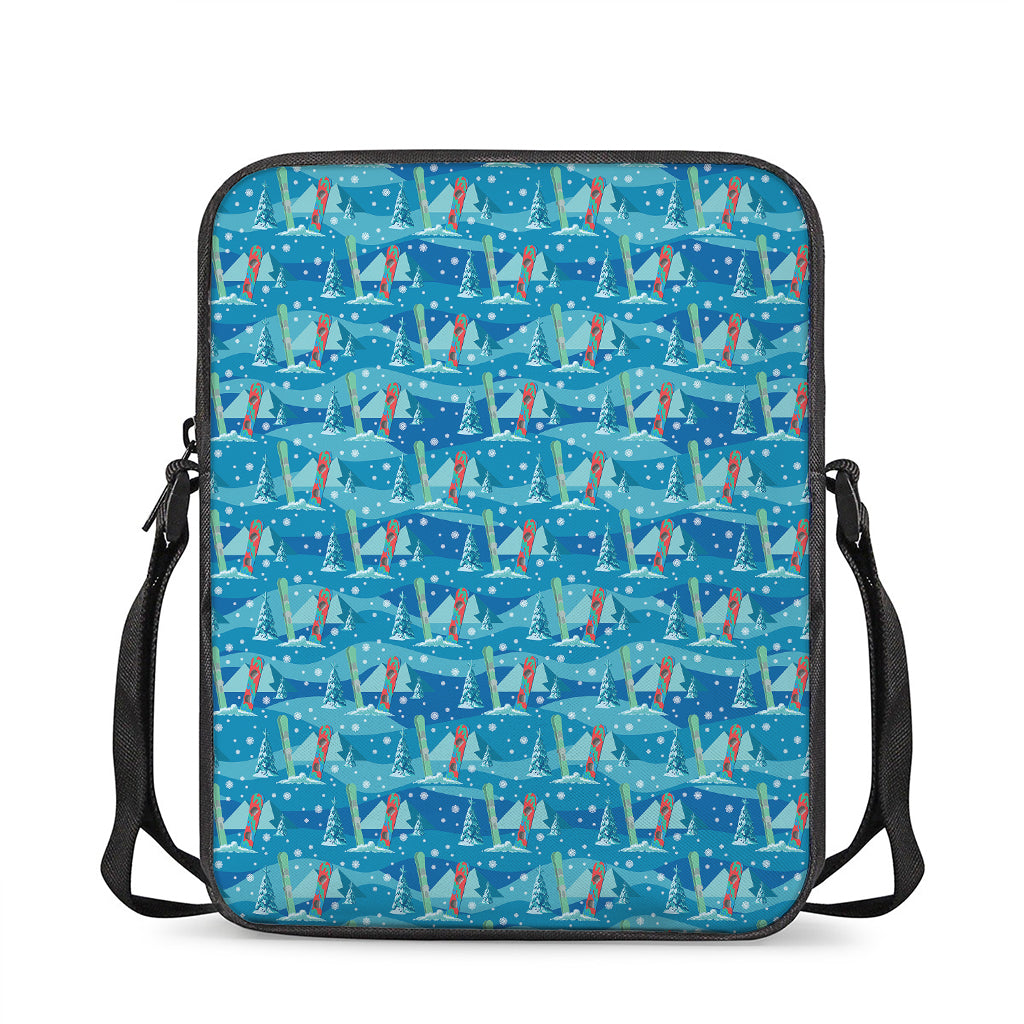 Ski And Snowboard Pattern Print Rectangular Crossbody Bag