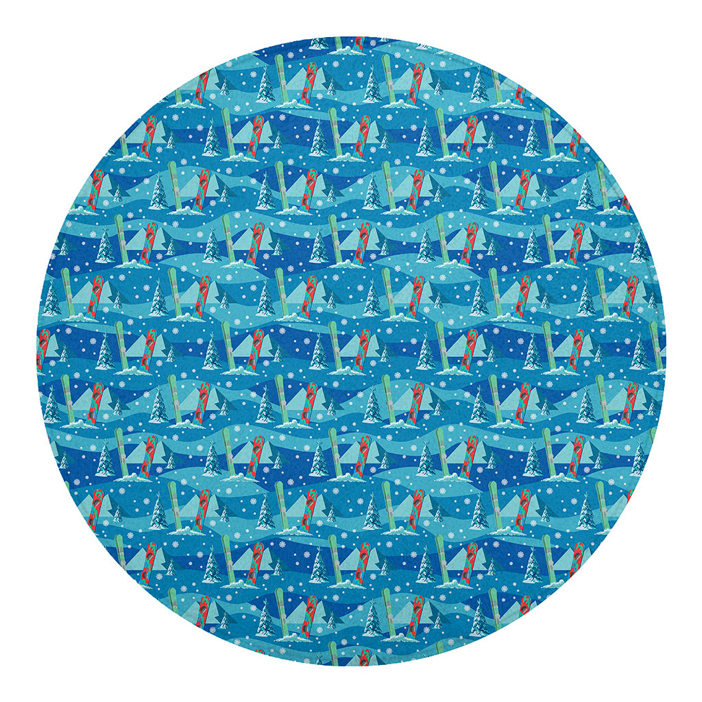 Ski And Snowboard Pattern Print Round Blanket