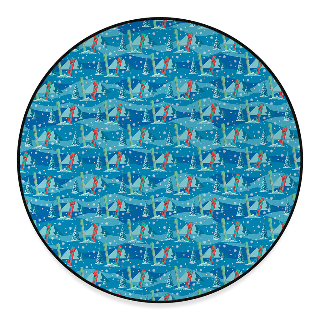 Ski And Snowboard Pattern Print Round Floor Mat
