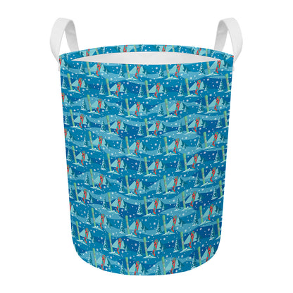Ski And Snowboard Pattern Print Round Laundry Basket