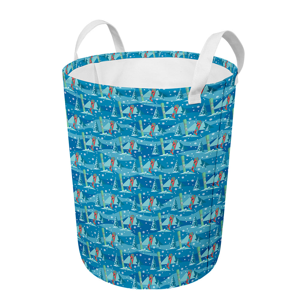 Ski And Snowboard Pattern Print Round Laundry Basket