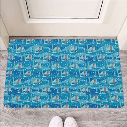 Ski And Snowboard Pattern Print Rubber Doormat